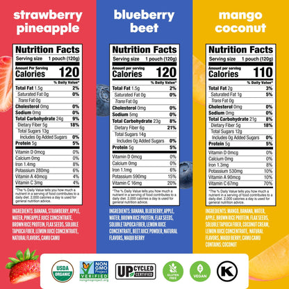 Noka Superfood Fruit Smoothie Pouches Variety Pack, Healthy Snacks with Flax Seed, Plant Protein and Prebiotic Fiber, Vegan and Gluten Free Snacks, Made in USA, Organic Squeeze Pouch, 4.22 oz, 12 Count - Fresh Hearth