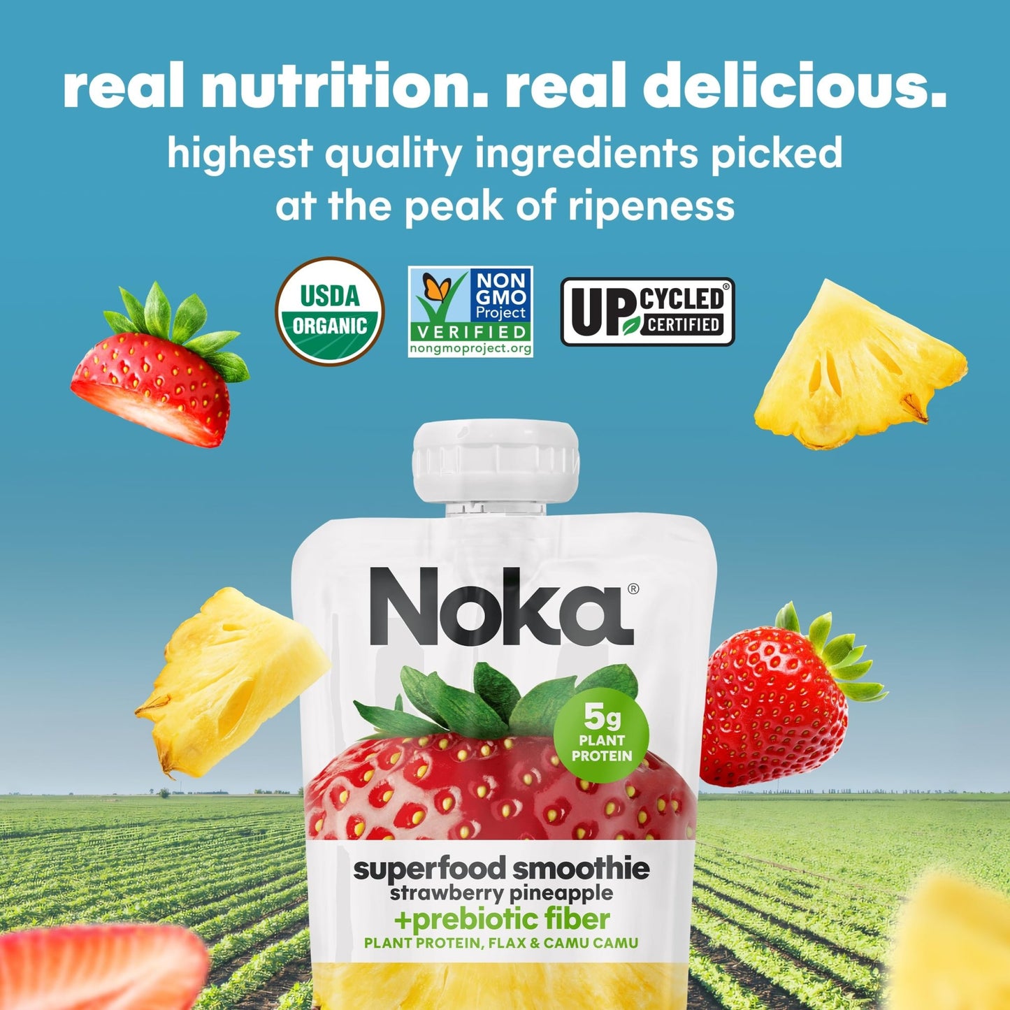 Noka Superfood Fruit Smoothie Pouches Variety Pack, Healthy Snacks with Flax Seed, Plant Protein and Prebiotic Fiber, Vegan and Gluten Free Snacks, Made in USA, Organic Squeeze Pouch, 4.22 oz, 12 Count - Fresh Hearth