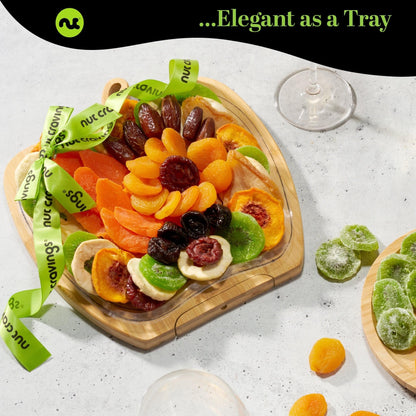 NUT CRAVINGS - Diwali Sweets Hamper Mid - Autumn Festival Dried Fruit Flower Arrangement Gift Basket in Wooden Apple - Shaped Gift Basket + Tray (9 Assortment) Healthy Snack Care Package, Food Assortments - Fresh Hearth