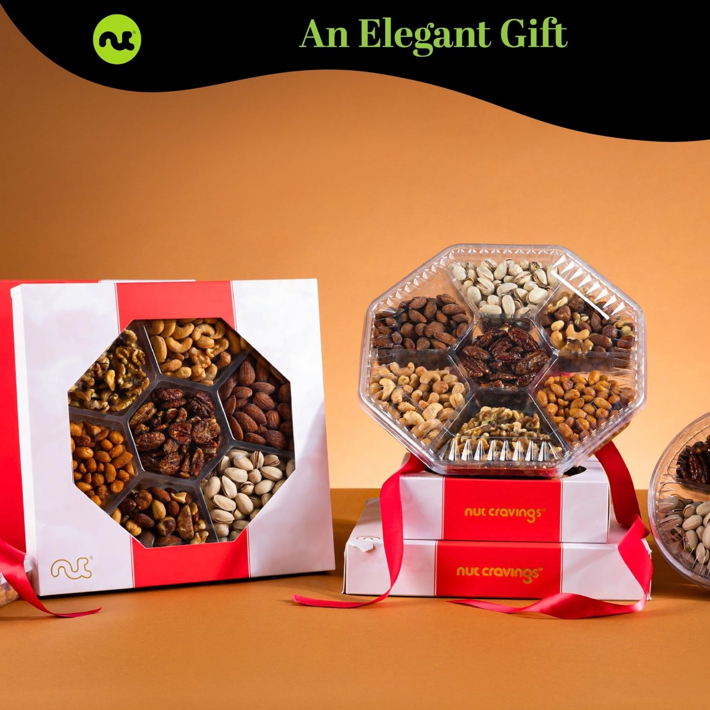 NUT CRAVINGS - Diwali Sweets Hamper Mid - Autumn Festival Mixed Nuts Gift Basket in Red Gold Box (7 Assortments, 1 LB) Food Arrangement, Healthy Snack Care Package, Food Assortments - Fresh Hearth