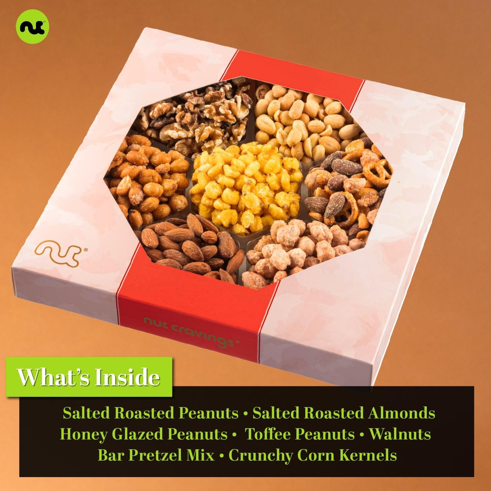 NUT CRAVINGS - Diwali Sweets Hamper Mid - Autumn Festival Mixed Nuts Gift Basket in Red Gold Classic Box (7 Assortments, 1 LB) Food Arrangement, Healthy Snack Care Package, Food Assortments - Fresh Hearth
