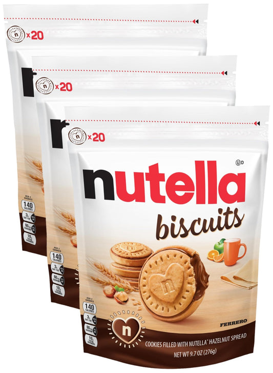 Nutella Biscuits, Hazelnut Spread With Cocoa, Sandwich Cookies, 20 - Count Bag (Pack of 3) - Fresh Hearth