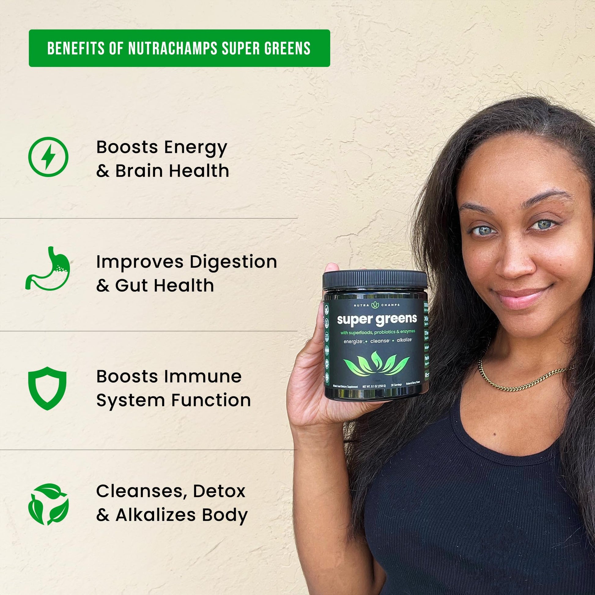 NutraChamps Super Greens Powder Premium Superfood | 20+ Organic Green Veggie Whole Foods | Wheat Grass, Spirulina, Chlorella | Antioxidant, Digestive Enzyme & Probiotic Blends (9.0 Oz, Berry) - Fresh Hearth