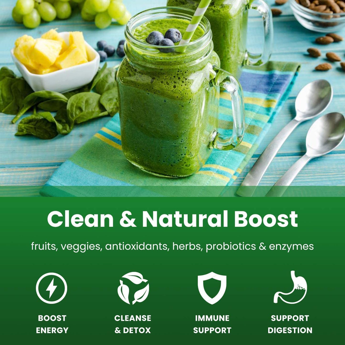 NutraChamps Super Greens Powder Premium Superfood | 20+ Organic Green Veggie Whole Foods | Wheat Grass, Spirulina, Chlorella | Antioxidant, Digestive Enzyme & Probiotic Blends (9.0 Oz, Berry) - Fresh Hearth