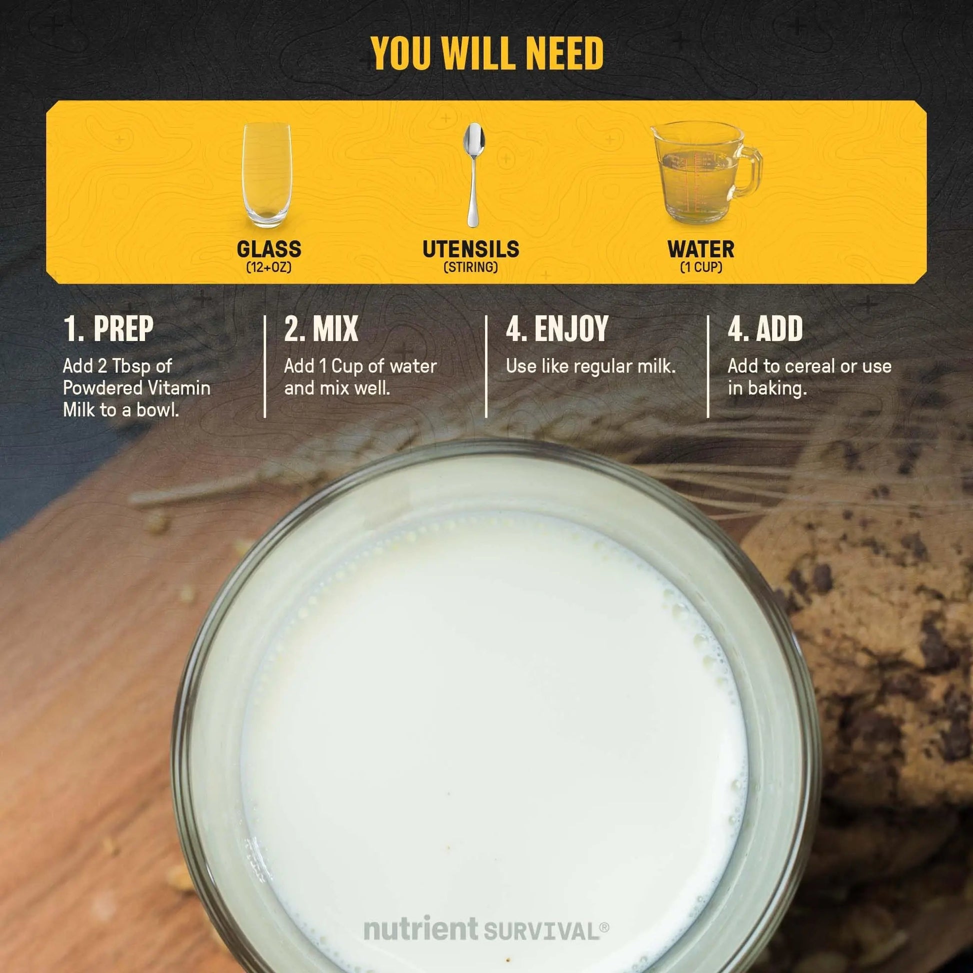 Nutrient Survival Vitamin Powdered Milk, Freeze Dried Prepper Supplies & Emergency Food Supply, 21 Essential Nutrients, Soy & Gluten Free, Shelf Stable Up to 25 Years, One Can, 50 Servings - Fresh Hearth