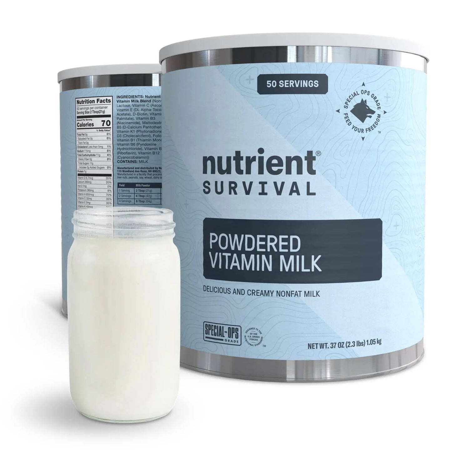 Nutrient Survival Vitamin Powdered Milk, Freeze Dried Prepper Supplies & Emergency Food Supply, 21 Essential Nutrients, Soy & Gluten Free, Shelf Stable Up to 25 Years, One Can, 50 Servings - Fresh Hearth