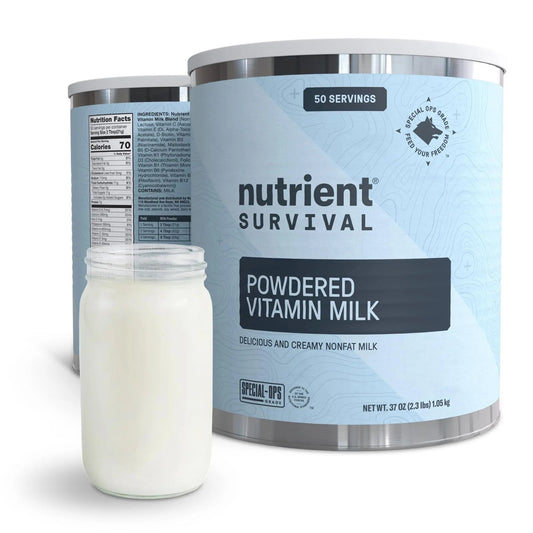 Nutrient Survival Vitamin Powdered Milk, Freeze Dried Prepper Supplies & Emergency Food Supply, 21 Essential Nutrients, Soy & Gluten Free, Shelf Stable Up to 25 Years, One Can, 50 Servings - Fresh Hearth