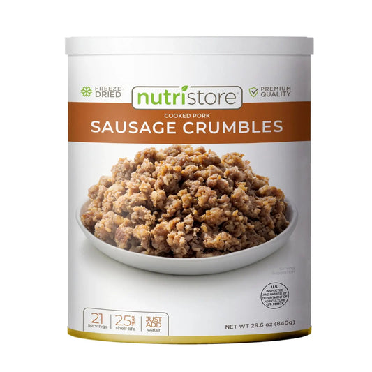 Nutristore Freeze Dried Sausage Crumbles | Survival Emergency Food Supply, Meal Prep, Camping | Made in USA | 25 Year Shelf Life | 10 Can, 29.6 oz - Fresh Hearth