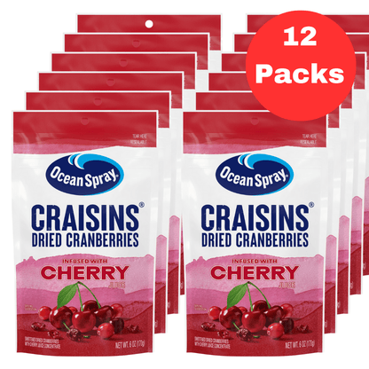 Ocean Spray Craisins, Sweetened Dried Cranberries, Cherry Flavored, 6 - Ounce Pouch (Pack of 12) - Fresh Hearth