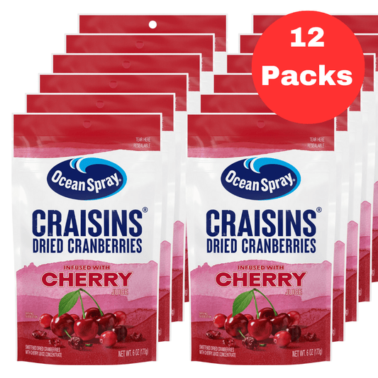Ocean Spray Craisins, Sweetened Dried Cranberries, Cherry Flavored, 6 - Ounce Pouch (Pack of 12) - Fresh Hearth
