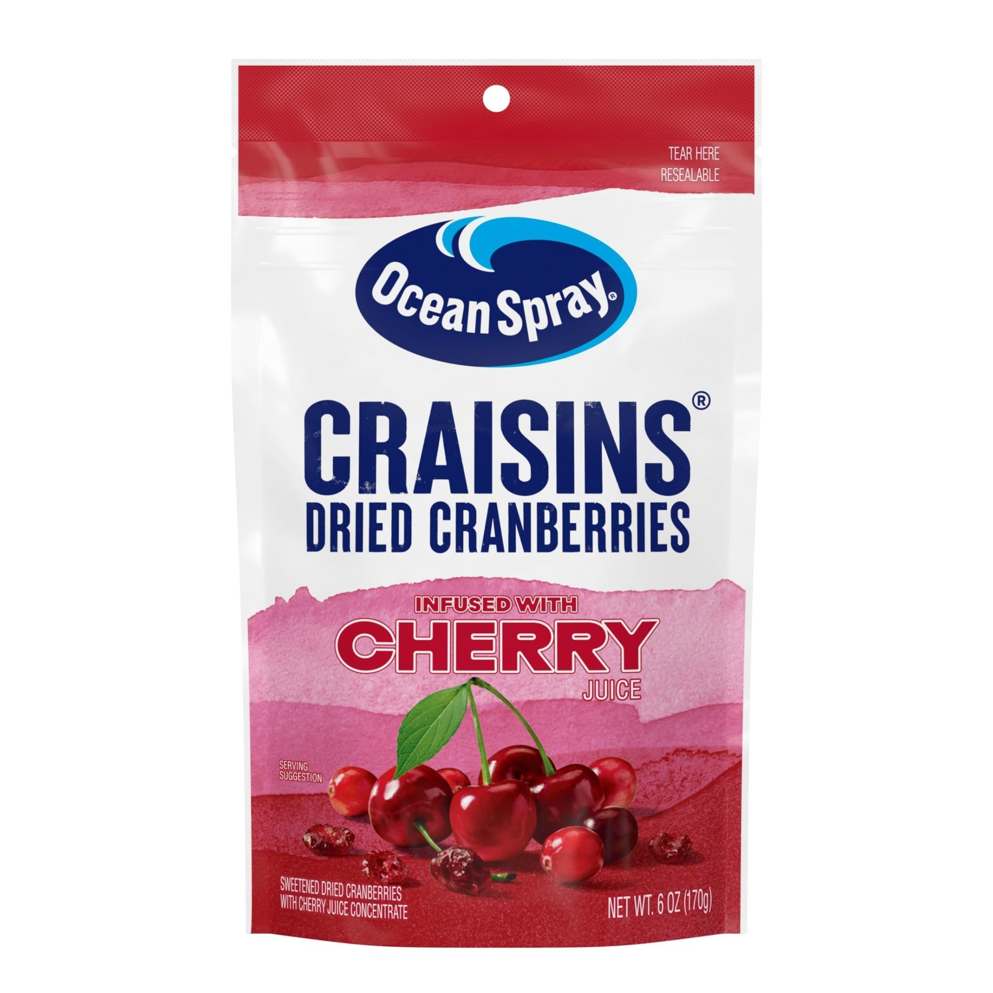 Ocean Spray Craisins, Sweetened Dried Cranberries, Cherry Flavored, 6 - Ounce Pouch (Pack of 12) - Fresh Hearth