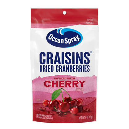 Ocean Spray Craisins, Sweetened Dried Cranberries, Cherry Flavored, 6 - Ounce Pouch (Pack of 12) - Fresh Hearth