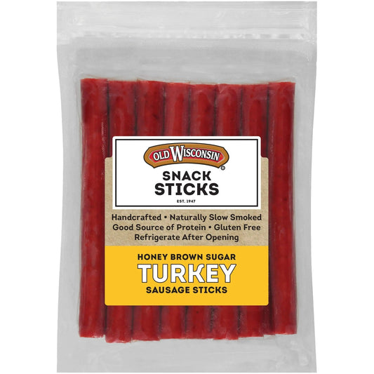 Old Wisconsin Honey Brown Sugar Turkey Sausage Snack Sticks, Naturally Smoked, Ready to Eat, High Protein, Low Carb, Keto, Gluten Free, 16 Ounce Resealable Package, Honey Turkey - Fresh Hearth