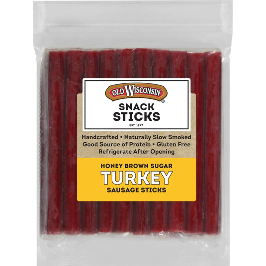 Old Wisconsin Turkey Sausage Honey Brown Sugar Turkey Sausage Snack Sticks, Naturally Smoked, Ready to Eat, High Protein, Low Carb, Keto, Gluten Free, 28 Ounce Resealable Package - Fresh Hearth