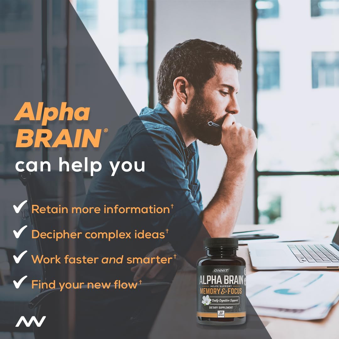 ONNIT Alpha Brain Nootropic Brain Supplement for Men & Women | Memory, Mental Clarity & Cognitive Improvement | Focus Capsules with L - Theanine, Vitamin B6 & Phosphatidylserine (30 Count) - Fresh Hearth