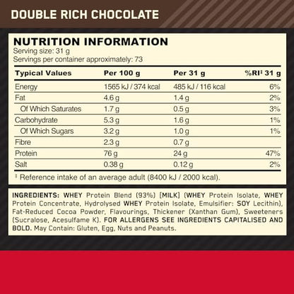 Optimum Nutrition Gold Standard 100% Whey Protein Powder, Double Rich Chocolate, 5 Pound (Packaging May Vary) - Fresh Hearth