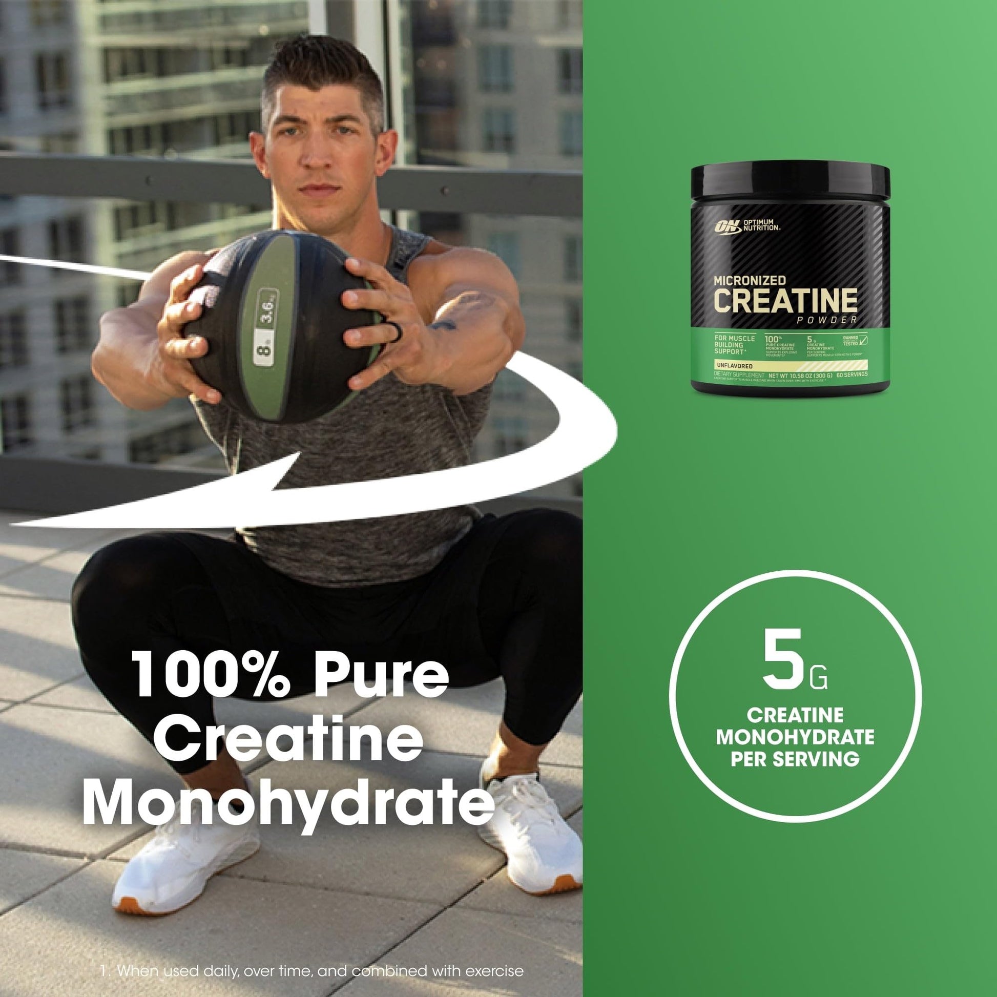 Optimum Nutrition Micronized Creatine Monohydrate Powder, Unflavored, 60 Servings, 300 Grams (Packaging May Vary) - Fresh Hearth