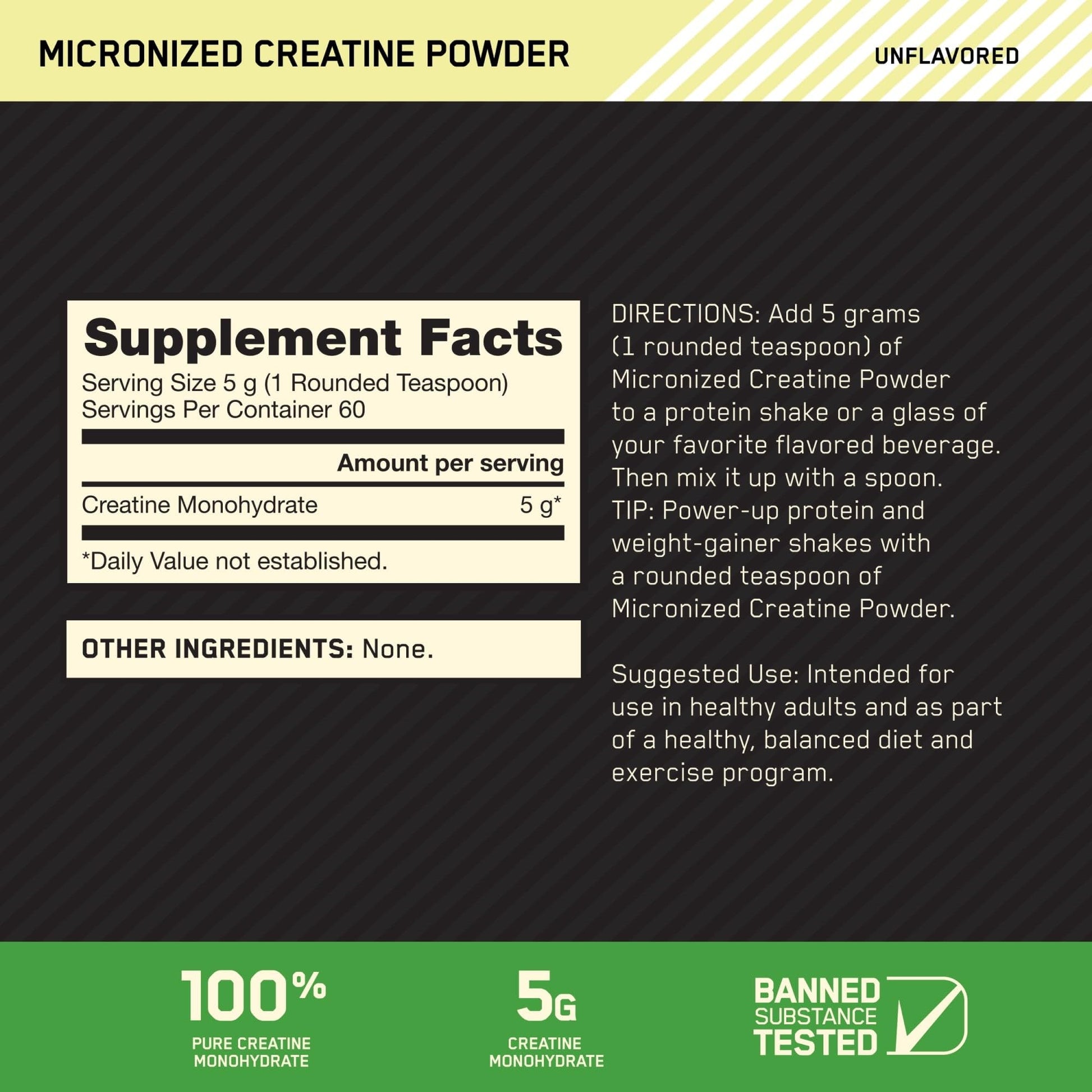 Optimum Nutrition Micronized Creatine Monohydrate Powder, Unflavored, 60 Servings, 300 Grams (Packaging May Vary) - Fresh Hearth