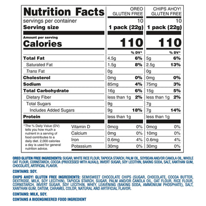 OREO Chocolate Sandwich Cookies & CHIPS AHOY! Chocolate Chip Cookies Gluten Free Cookies Variety Pack, 20 Snack Packs - Fresh Hearth