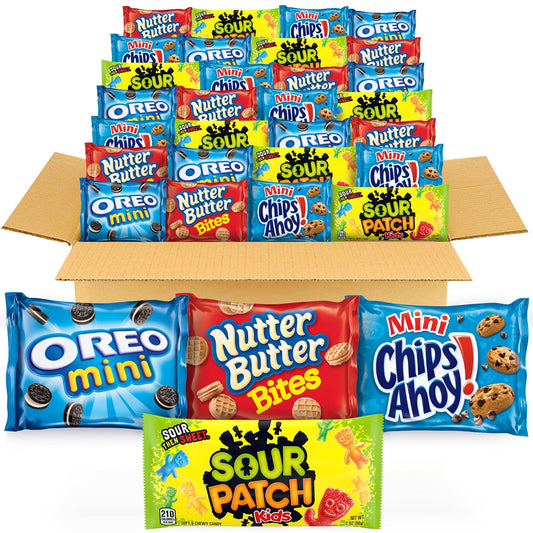 OREO Mini Cookies, CHIPS AHOY! Mini Cookies, SOUR PATCH KIDS Candy & Nutter Butter Bites & Candy Variety Pack, 32 Snack Packs - Fresh Hearth