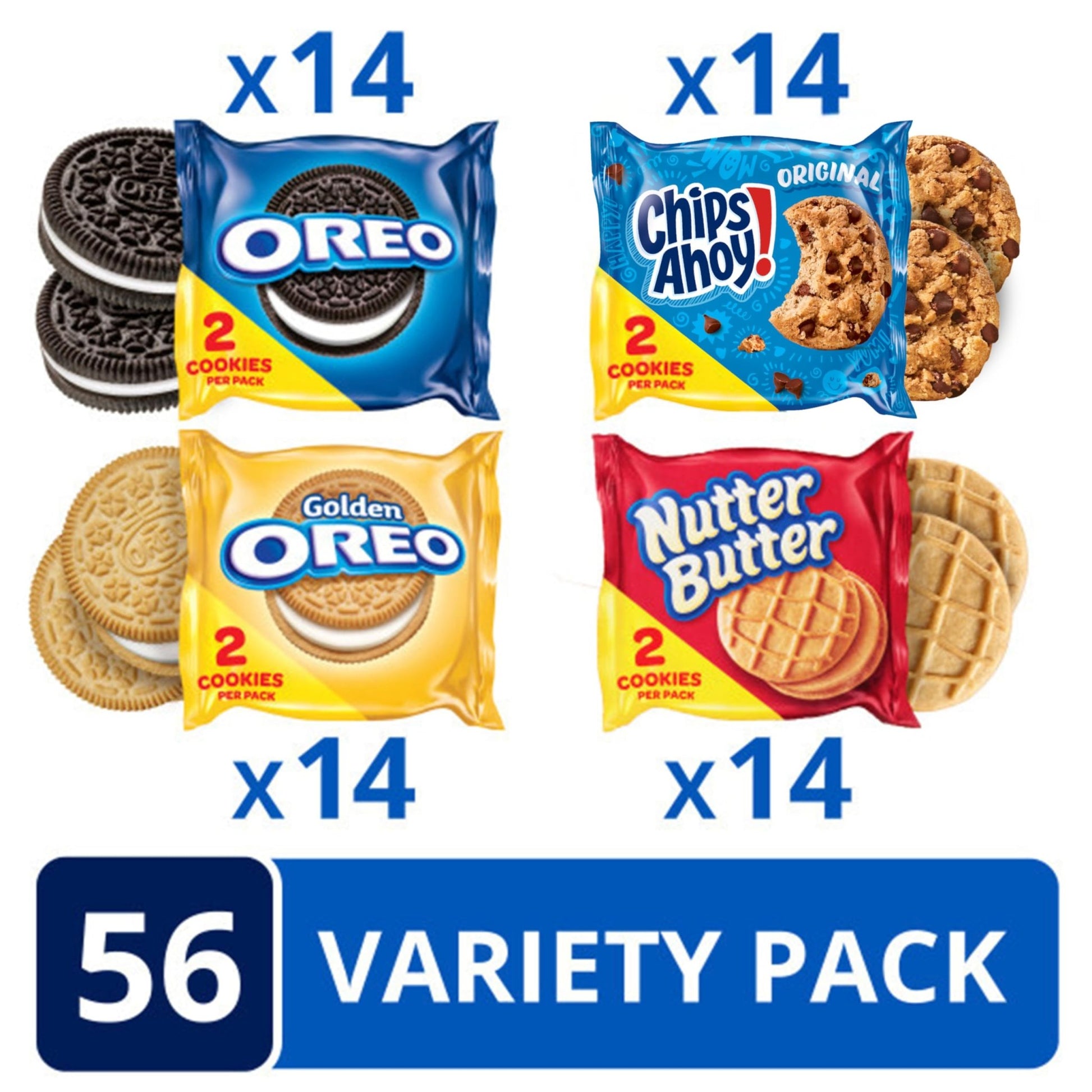 OREO Original, OREO Golden, CHIPS AHOY! & Nutter Butter Cookie Snacks Variety Pack, School Snacks, 56 Snack Packs (2 Cookies Per Pack) - Fresh Hearth