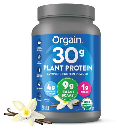 Orgain Organic 30g Vegan Protein Powder, Vanilla, 9g EAAs + BCAAs, Plant Protein, 4g Prebiotic + Fiber, 1g Sugar, Pre - Workout, Muscle Support + Recovery, PMV - 2.01lb (Packaging May Vary) - Fresh Hearth
