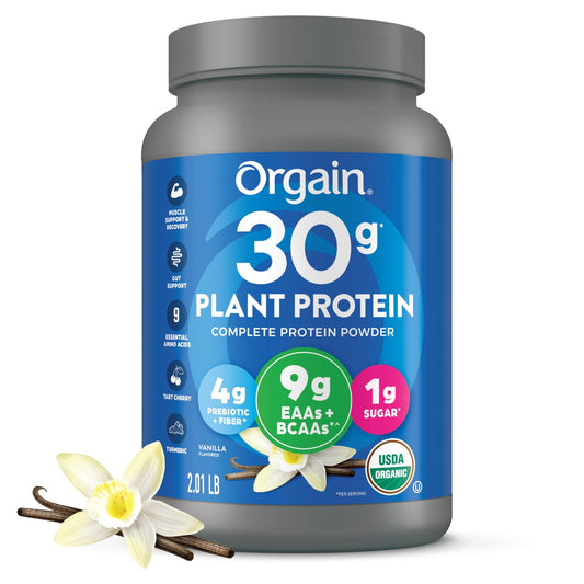 Orgain Organic 30g Vegan Protein Powder, Vanilla, 9g EAAs + BCAAs, Plant Protein, 4g Prebiotic + Fiber, 1g Sugar, Pre - Workout, Muscle Support + Recovery, PMV - 2.01lb (Packaging May Vary) - Fresh Hearth