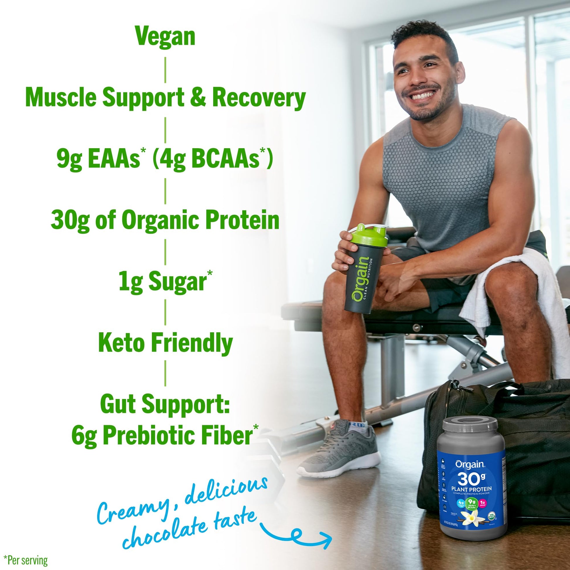Orgain Organic 30g Vegan Protein Powder, Vanilla, 9g EAAs + BCAAs, Plant Protein, 4g Prebiotic + Fiber, 1g Sugar, Pre - Workout, Muscle Support + Recovery, PMV - 2.01lb (Packaging May Vary) - Fresh Hearth