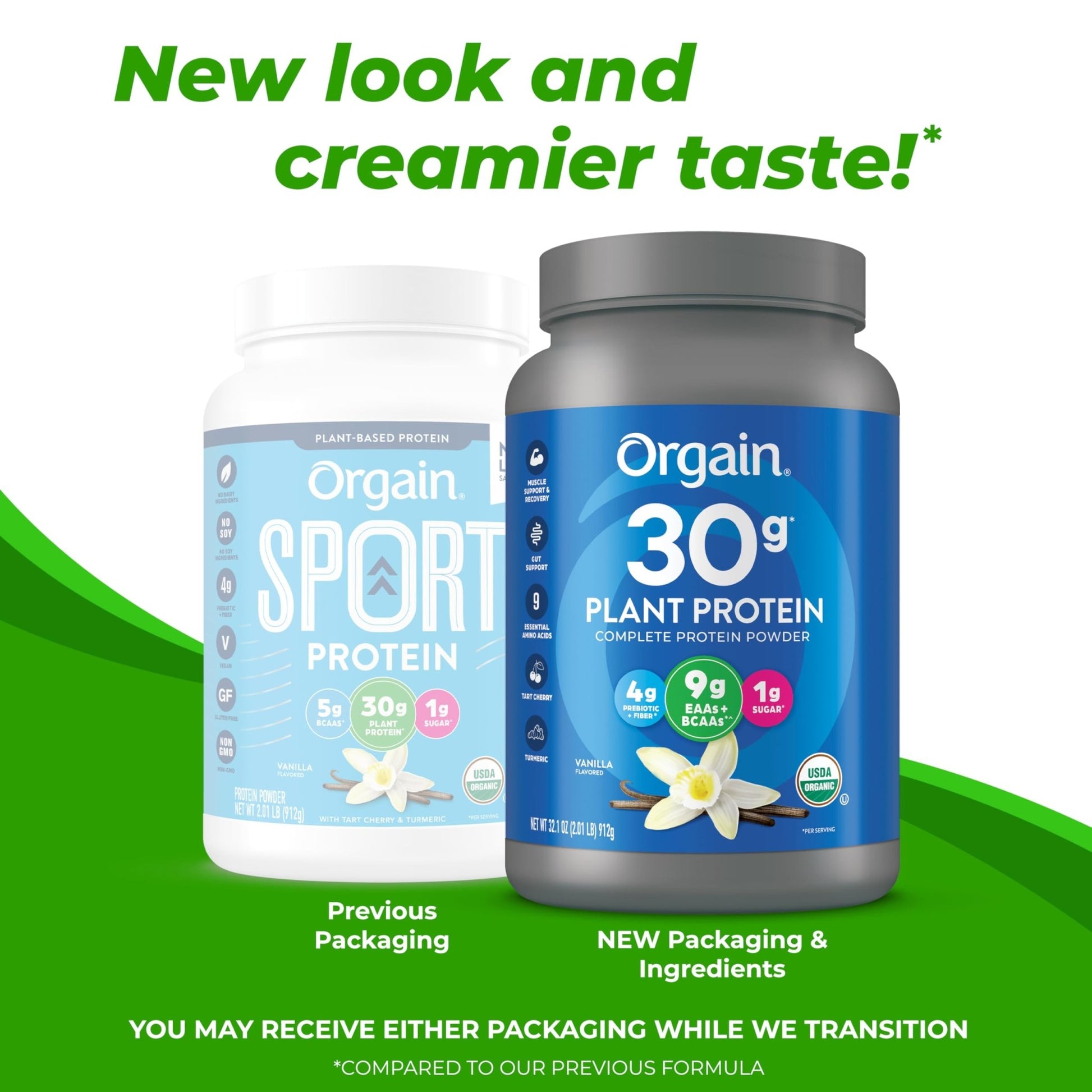 Orgain Organic 30g Vegan Protein Powder, Vanilla, 9g EAAs + BCAAs, Plant Protein, 4g Prebiotic + Fiber, 1g Sugar, Pre - Workout, Muscle Support + Recovery, PMV - 2.01lb (Packaging May Vary) - Fresh Hearth