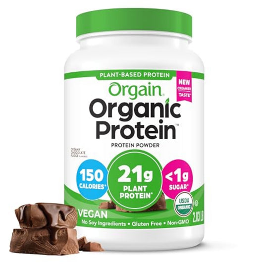 Orgain Organic Vegan Protein Powder, Creamy Chocolate Fudge - 21g Plant Protein, 6g Prebiotic Fiber, Low Net Carb, No Lactose Ingredients, No Added Sugar, Non - GMO, For Shakes & Smoothies, 2.03 lb - Fresh Hearth