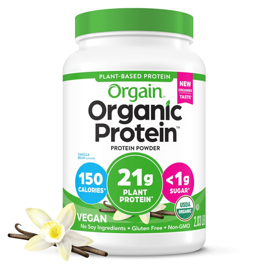 Orgain Organic Vegan Protein Powder, Vanilla Bean - 21g Plant Protein, 4g Prebiotic Fiber, No Lactose Ingredients, No Added Sugar, Non - GMO, For Shakes & Smoothies, 2.03 lb (Packaging May Vary) - Fresh Hearth