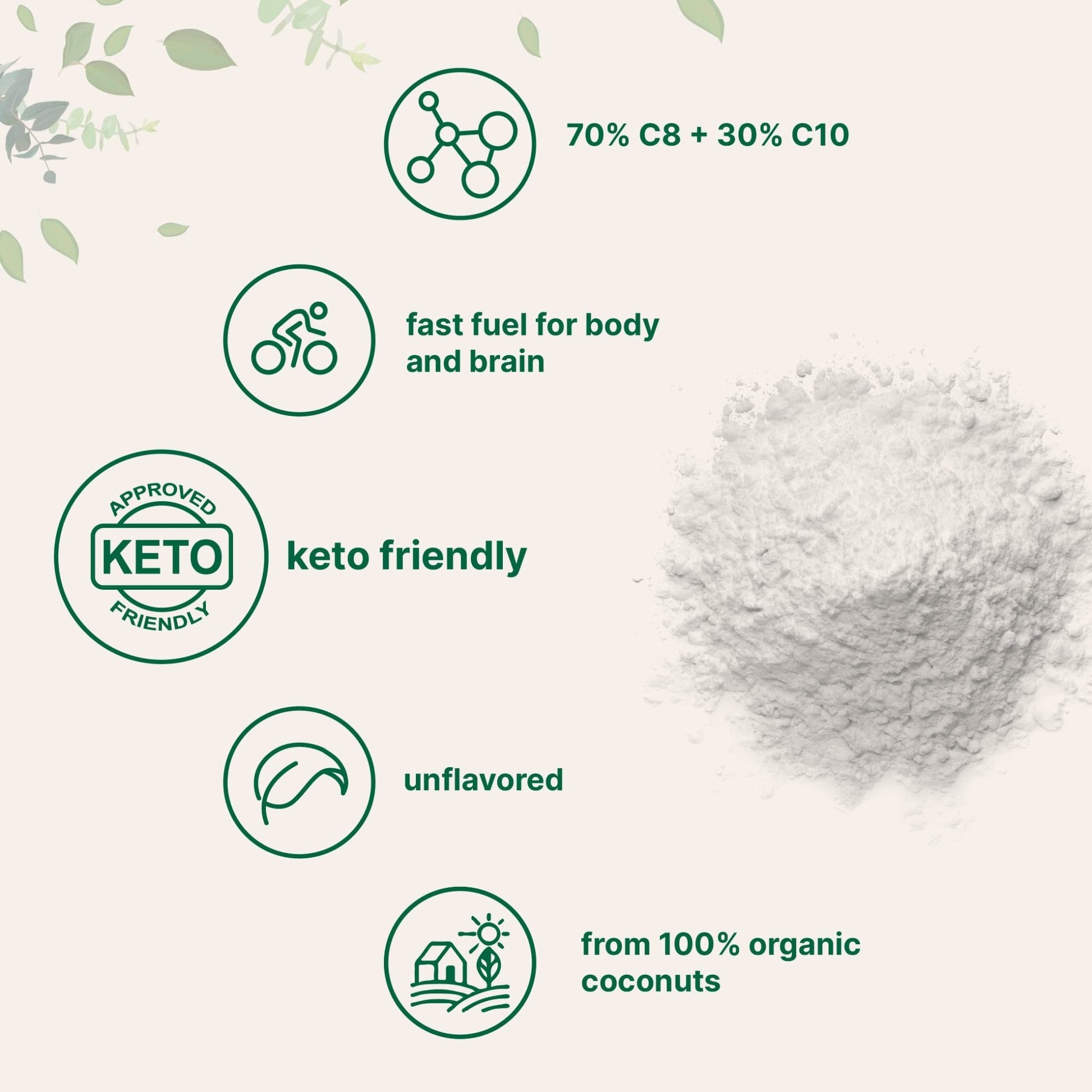 Organic MCT Oil Powder with Prebiotic Fiber,1 Pound(16 Ounce), Fast Fuel for Body and Brain, C8 MCT Oil for Coffee Creamer, No GMOs, Keto Diet, Vegan - Fresh Hearth
