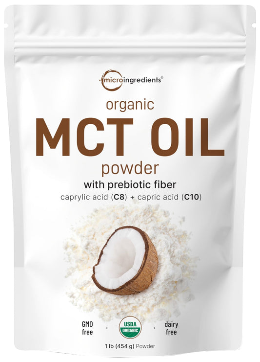 Organic MCT Oil Powder with Prebiotic Fiber,1 Pound(16 Ounce), Fast Fuel for Body and Brain, C8 MCT Oil for Coffee Creamer, No GMOs, Keto Diet, Vegan - Fresh Hearth