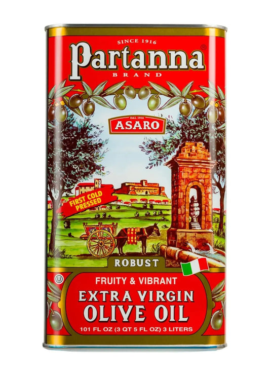 Partanna Extra Virgin Olive Oil Robust Extra Virgin Olive Oil - Premium Castelvetrano Oil - Harvested in Sicily - Pure Authentic Italian - Monovarietal - Rich in Flavor - First Cold Pressed - 101 fl oz (3 L) Tin - Fresh Hearth
