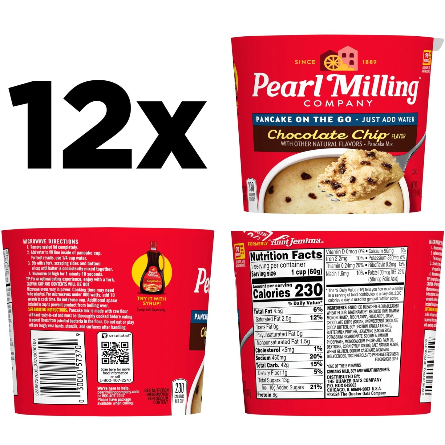 Pearl Milling Company Pancake Cups, Chocolate Chip, 2.11oz Cups (12 Pack) - Fresh Hearth