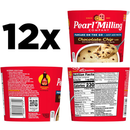 Pearl Milling Company Pancake Cups, Chocolate Chip, 2.11oz Cups (12 Pack) - Fresh Hearth