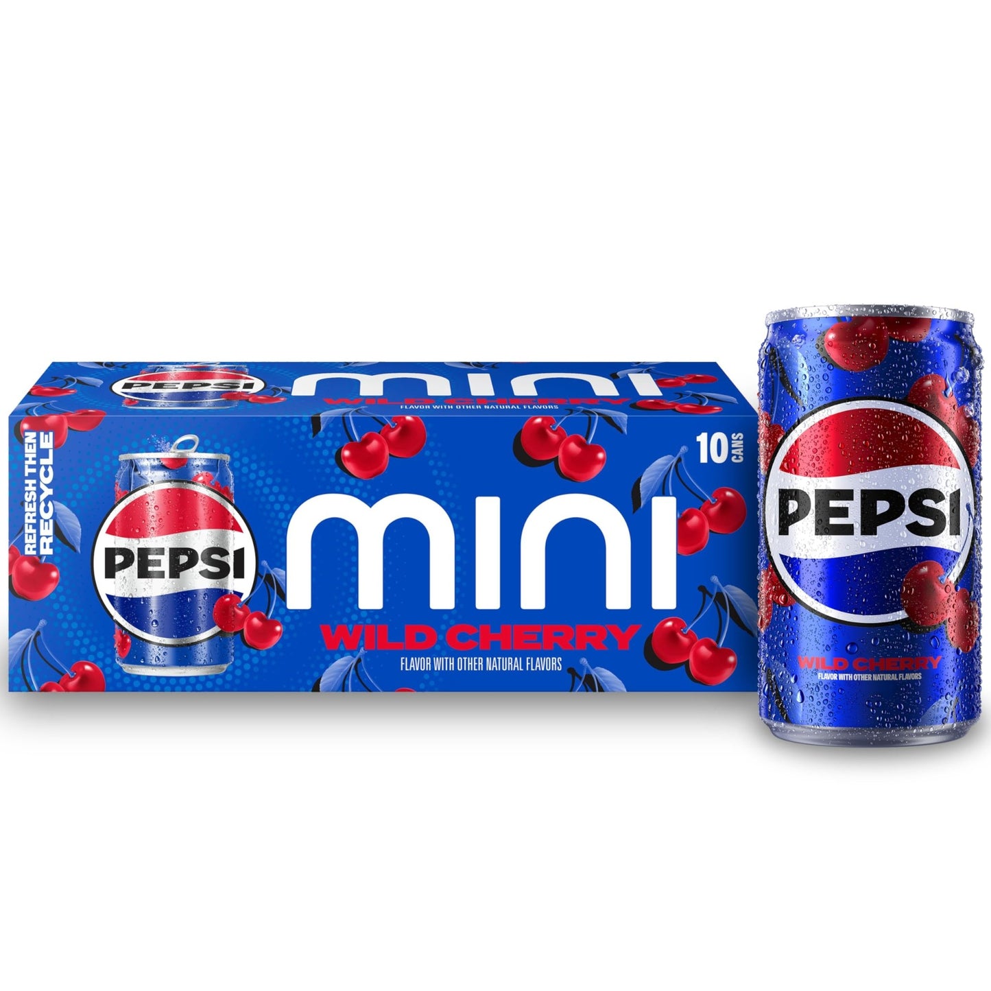 Pepsi Wild Cherry Cola Soda Pop Mini Cans, 7.5 Ounce Mini Cans (10 Pack) (Packaging May Vary) - Fresh Hearth
