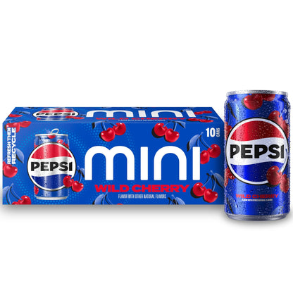 Pepsi Wild Cherry Cola Soda Pop Mini Cans, 7.5 Ounce Mini Cans (10 Pack) (Packaging May Vary) - Fresh Hearth