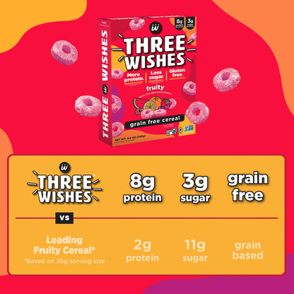 Plant - Based and Vegan Breakfast Cereal by Three Wishes - Fruity, 6 Pack - More Protein and Less Sugar Snack - Gluten - Free, Grain - Free - Non - GMO - Fresh Hearth
