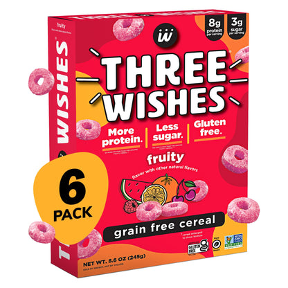 Plant - Based and Vegan Breakfast Cereal by Three Wishes - Fruity, 6 Pack - More Protein and Less Sugar Snack - Gluten - Free, Grain - Free - Non - GMO - Fresh Hearth