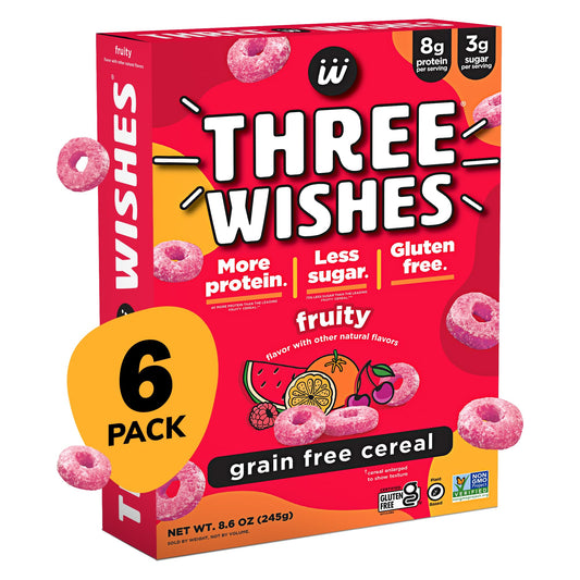 Plant - Based and Vegan Breakfast Cereal by Three Wishes - Fruity, 6 Pack - More Protein and Less Sugar Snack - Gluten - Free, Grain - Free - Non - GMO - Fresh Hearth