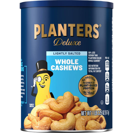 PLANTERS Deluxe Lightly Salted Cashews, Party Snacks, Plant - Based Protein, Quick Snack for Adults, After School Snack, Flavored with Sea Salt, Kosher, 1lb 2.25oz - Fresh Hearth