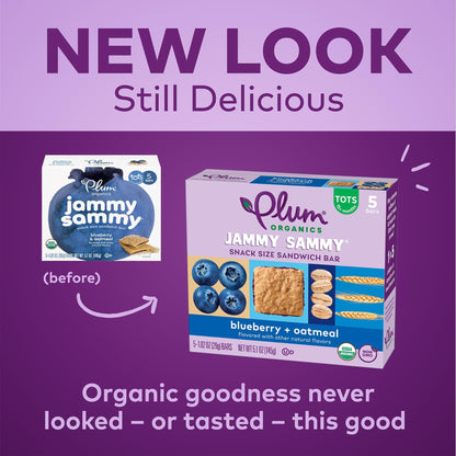 Plum Organics Jammy Sammy Snack Bars - Blueberry and Oatmeal - 1.02 oz Bars (Pack of 10) - Organic Toddler Food Snack Bars - Fresh Hearth