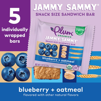 Plum Organics Jammy Sammy Snack Bars - Blueberry and Oatmeal - 1.02 oz Bars (Pack of 10) - Organic Toddler Food Snack Bars - Fresh Hearth