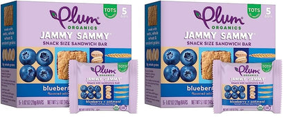 Plum Organics Jammy Sammy Snack Bars - Blueberry and Oatmeal - 1.02 oz Bars (Pack of 10) - Organic Toddler Food Snack Bars - Fresh Hearth