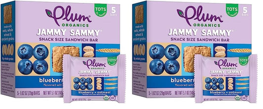 Plum Organics Jammy Sammy Snack Bars - Blueberry and Oatmeal - 1.02 oz Bars (Pack of 10) - Organic Toddler Food Snack Bars - Fresh Hearth