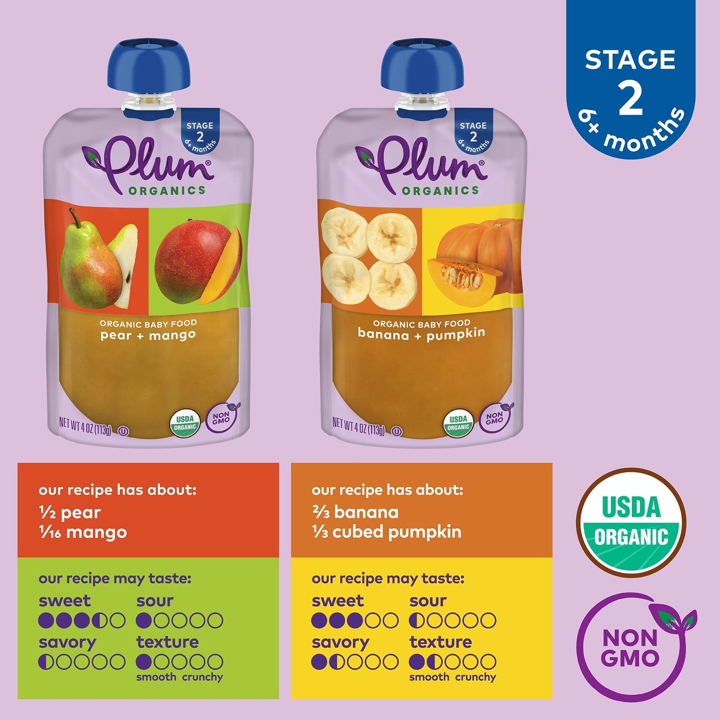 Plum Organics Stage 2 Organic Baby Food - Variety Pack - 4 oz Pouch (Pack of 8) - Fruit and Veggie Baby Food Pouch - Fresh Hearth