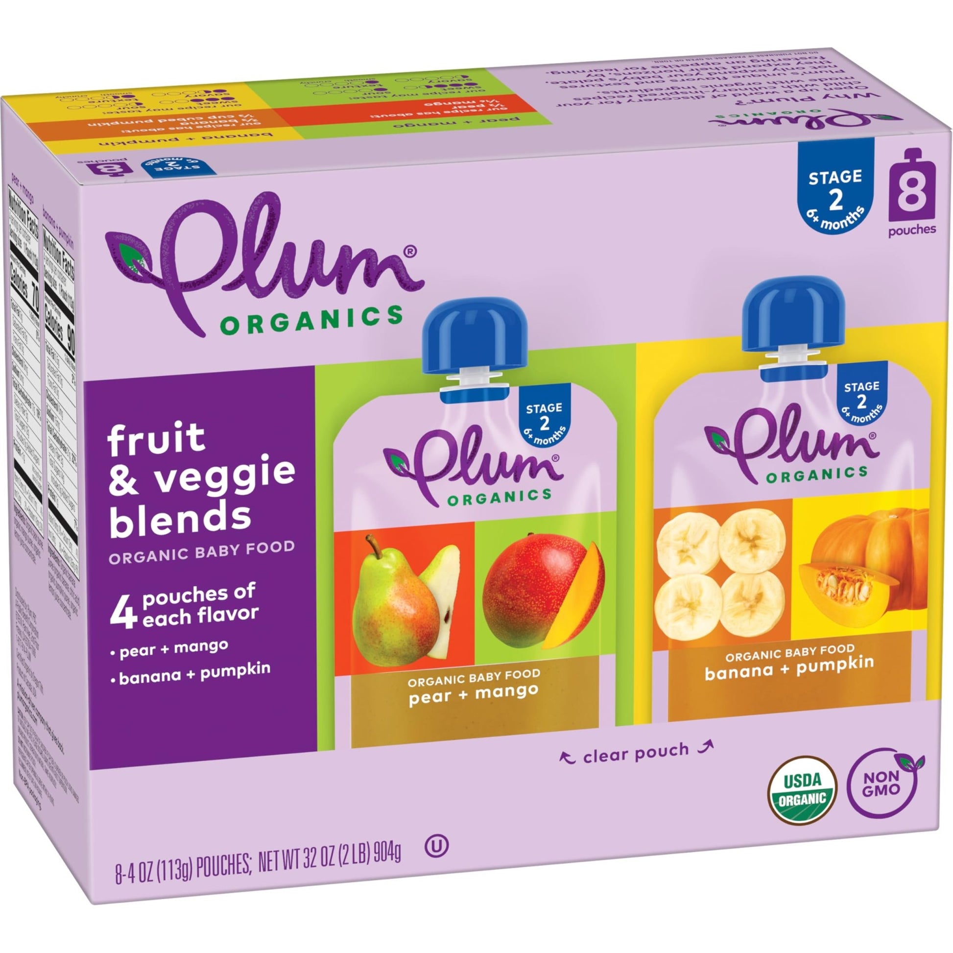 Plum Organics Stage 2 Organic Baby Food - Variety Pack - 4 oz Pouch (Pack of 8) - Fruit and Veggie Baby Food Pouch - Fresh Hearth