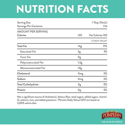 Pompeian Mild Taste Olive Oil, Perfect for Roasting & Sauteing, Naturally Gluten - Free, Non - Allergenic, Non - GMO, 68 FL. OZ. - Fresh Hearth