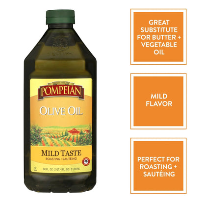 Pompeian Mild Taste Olive Oil, Perfect for Roasting & Sauteing, Naturally Gluten - Free, Non - Allergenic, Non - GMO, 68 FL. OZ. - Fresh Hearth